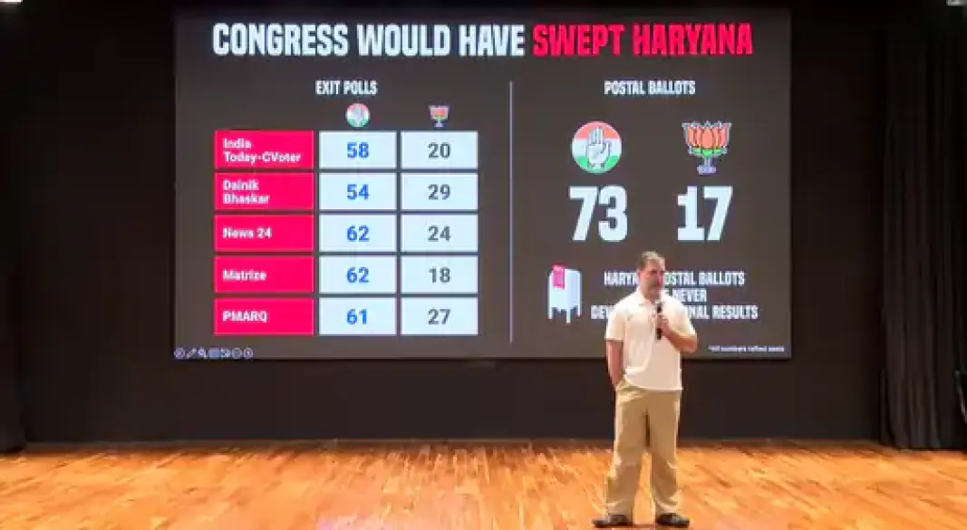 प्रेसवार्ता करते हुए राहुल गांधी